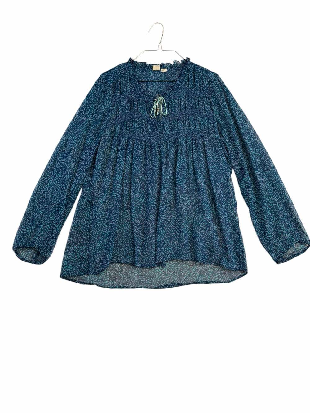 Roxy Women's Blue Printed Long Sleeve Chiffon Peasant Blouse Size L